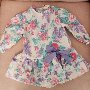 Vintage Sweet Treats 2t Floral Spring Easter Dress With Purple Bow